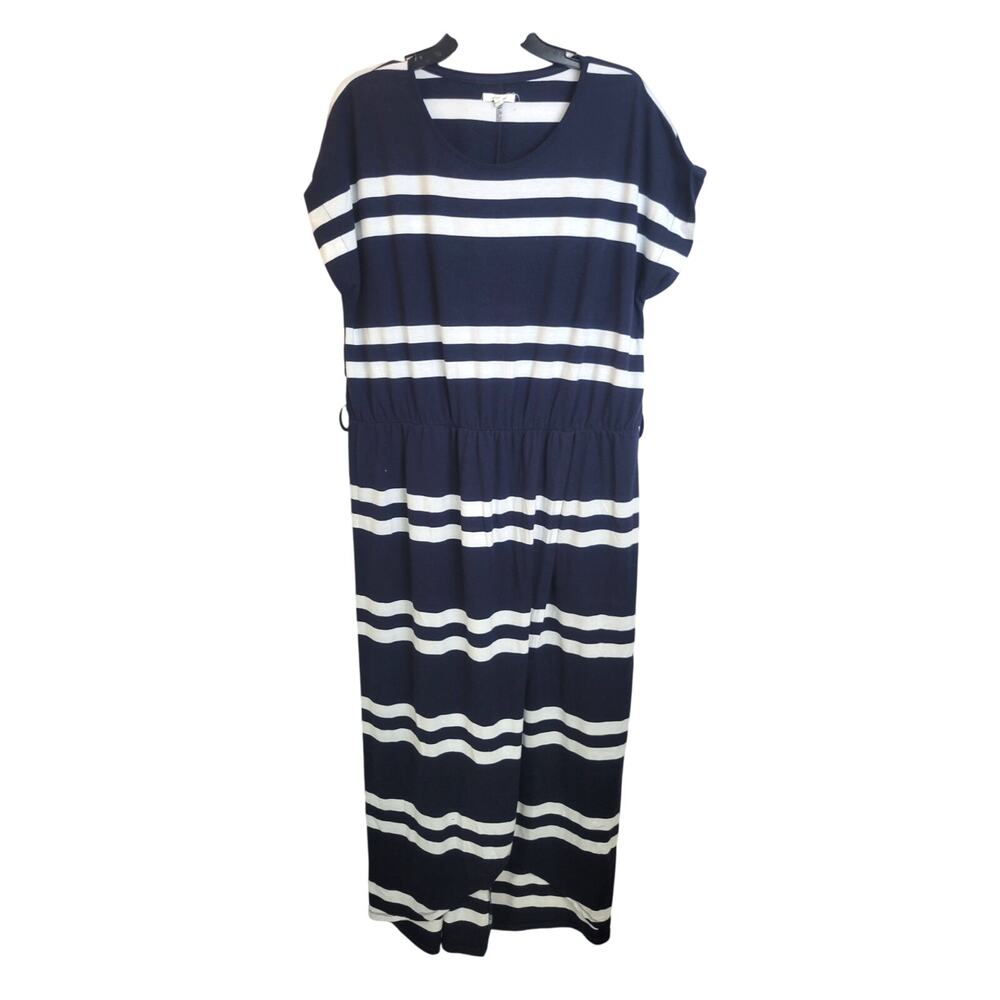 Maurices Maxi Dress Size 2XL Navy Blue White Striped Crew Neck Tulip Hem Women's